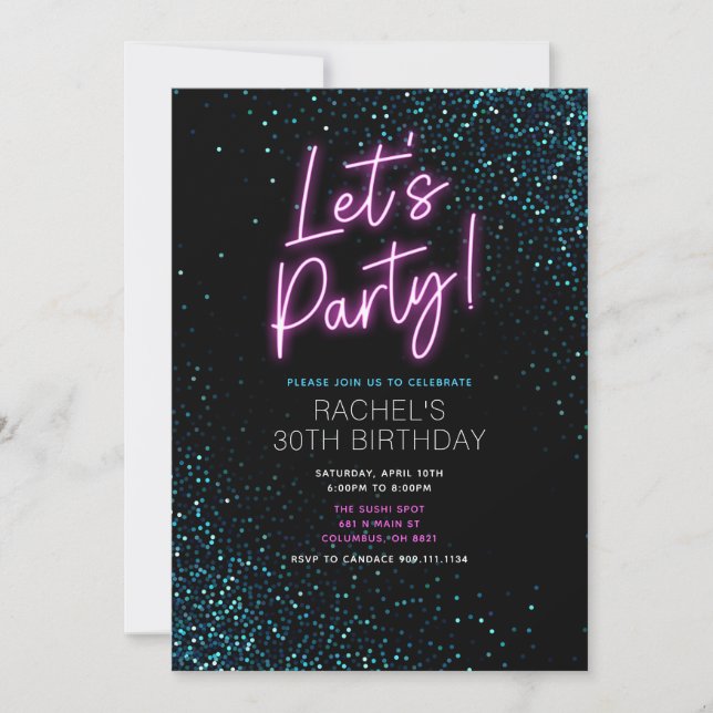 Blue and Pink Modern Birthday Party Invitation (Front)