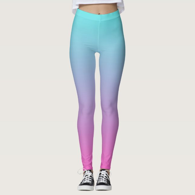 Blue and pink ombre colours gradient Leggings (Front)