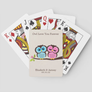 Blue and Pink Owls Wedding Playing Cards