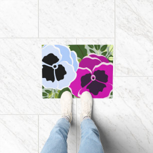 Blue and Pink Pansy Flower Doormat