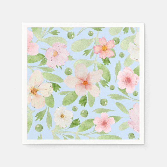 Blue and pink pastel floral pattern  napkin (Front)
