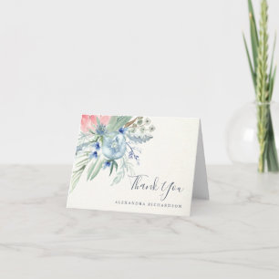 Blue and Pink Peony Baby Shower   Thank You Card