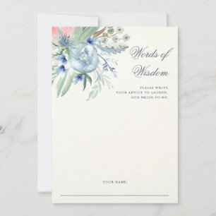 Blue and Pink Peony   Bridal Shower Advice Card
