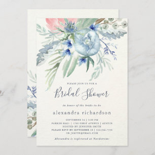 Blue and Pink Peony Bridal Shower Invitation