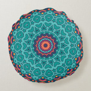 Blue and pink persian style seamless pattern round cushion