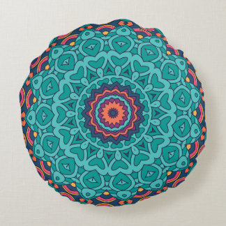 Blue and pink persian style seamless pattern round cushion