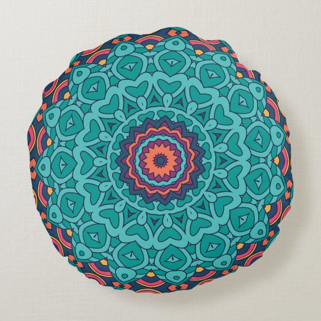 Blue and pink persian style seamless pattern round cushion (Back)