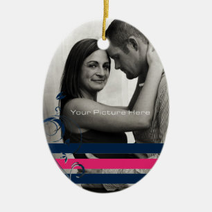 Blue and Pink Photo Engagement Ceramic Ornament