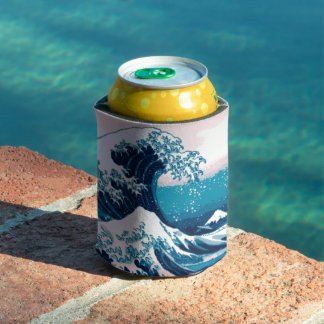 Blue and Pink Pixel Great Wave Can Cooler
