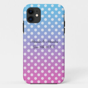 Blue and pink polka dots wedding favours iPhone 11 case