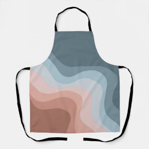 Blue and pink retro style waves apron