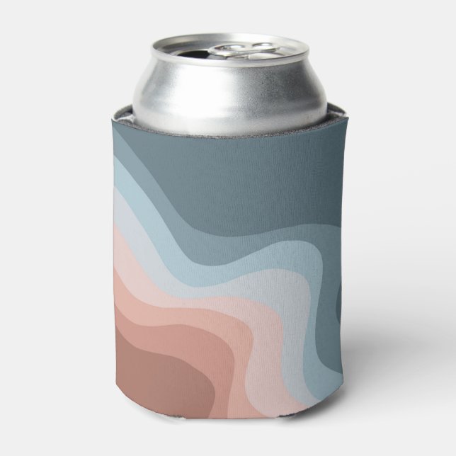 Blue and pink retro style waves can cooler (Can Front)