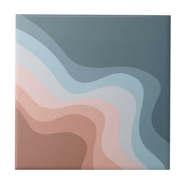 Blue and pink retro style waves ceramic tile (Front)
