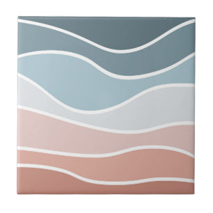 Blue and pink retro style waves design ceramic tile