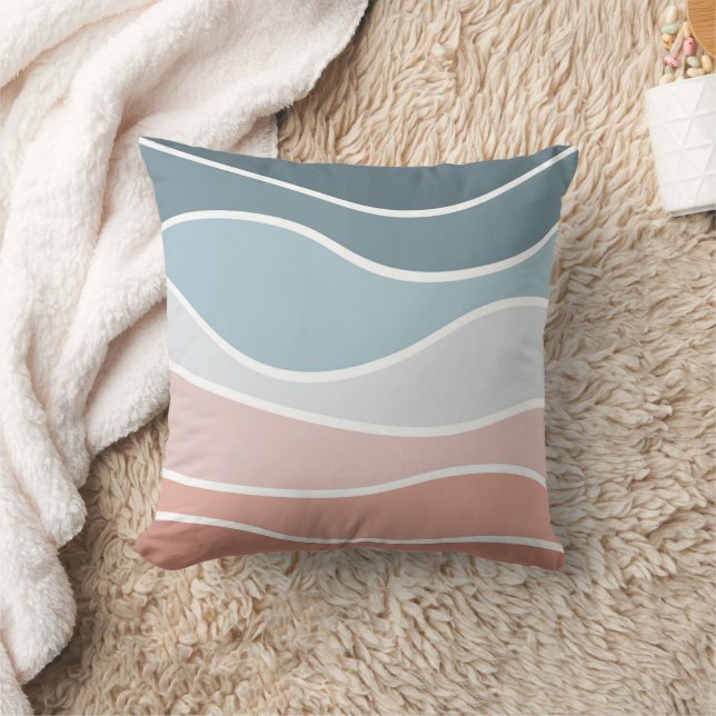Blue and pink retro style waves design cushion (Blanket)