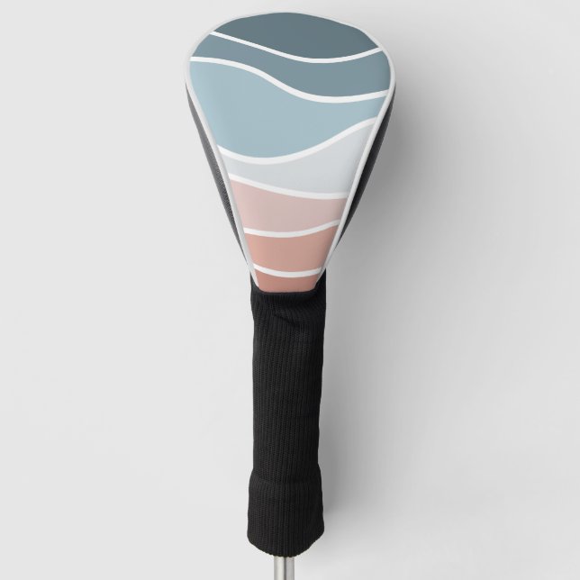 Blue and pink retro style waves design golf head cover (Front)