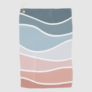 Blue and pink retro style waves design golf towel