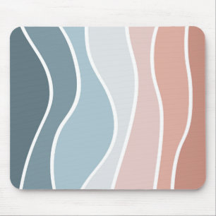 Blue and pink retro style waves design mouse pad