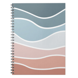 Blue and pink retro style waves design notebook