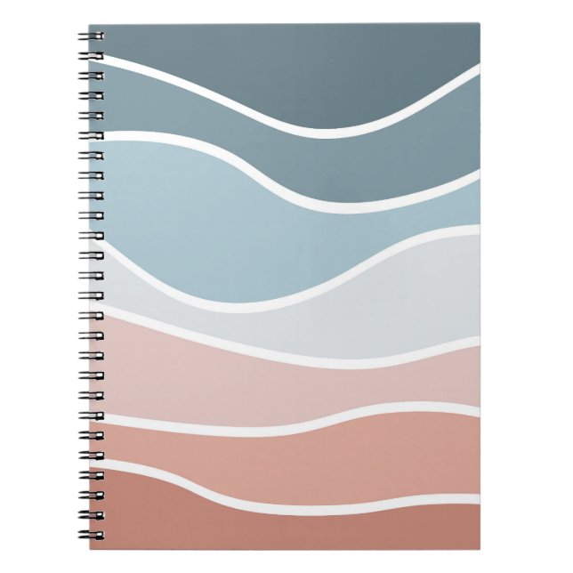 Blue and pink retro style waves design notebook (Front)