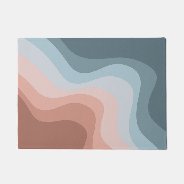 Blue and pink retro style waves doormat (Front)