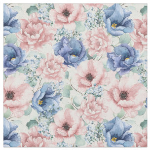 Blue and Pink Roses Fabric
