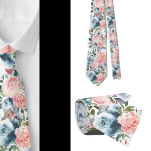 Blue and Pink Roses Flowers Floral Formal Neck Tie