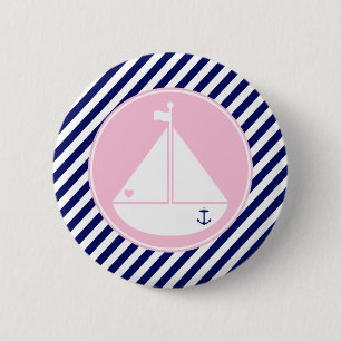 Blue and Pink Sailboat 6 Cm Round Badge