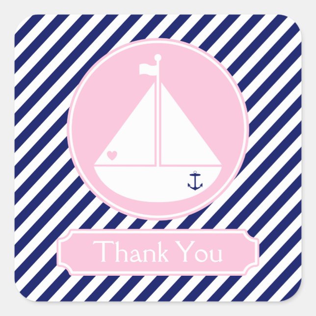 Blue and Pink Sailboat  Thank You Square Sticker (Front)