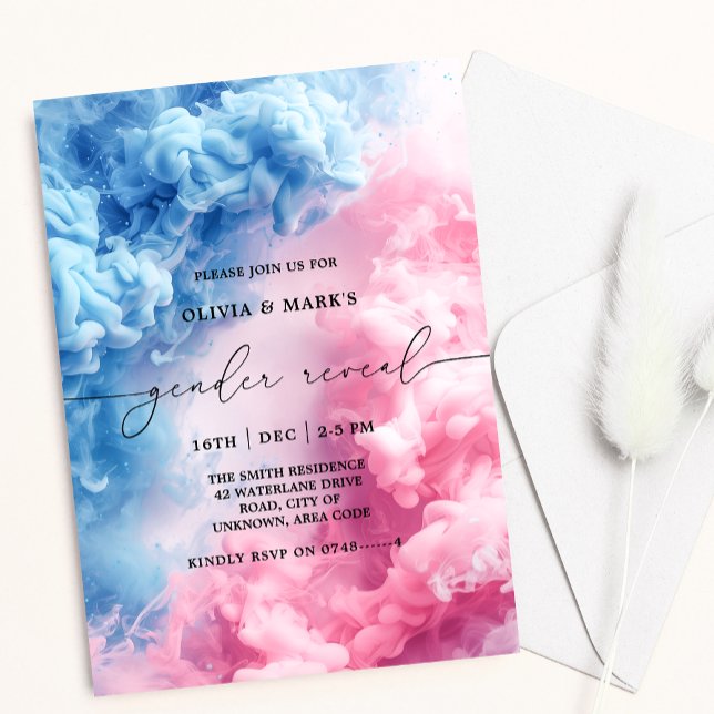Blue and Pink Smoke Baby Gender Reveal Invitation (Creator Uploaded)
