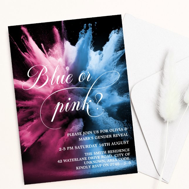 Blue and Pink Smoke Explosion Baby Gender Reveal Invitation (Creator Uploaded)