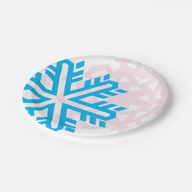 Blue And Pink Snowflake funny elegant Paper Plate (Angled)