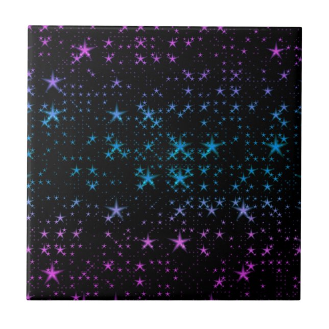 Blue And Pink Stars Ceramic Tile (Front)