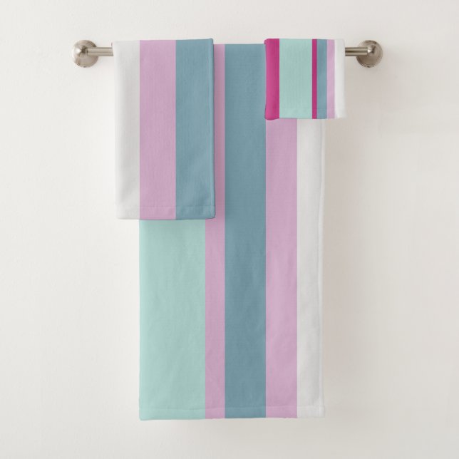 Blue and pink stripes bath towel set (Insitu)