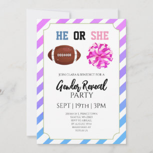 Blue And Pink Stripes Football Gender Reveal Party Invitation
