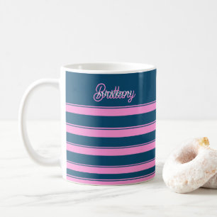 Blue and Pink Stripes Pattern Personalised Coffee Mug