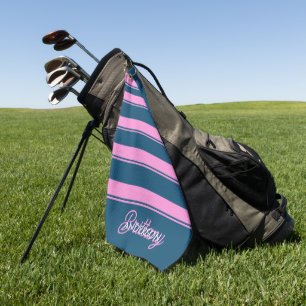 Blue and Pink  Stripes Pattern Personalised  Golf Towel