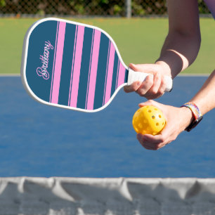 Blue and Pink Stripes Pattern Personalised Pickleball Paddle