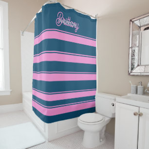 Blue and Pink Stripes Pattern Personalised Shower Curtain