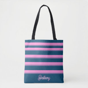 Blue and Pink Stripes Pattern Personalised Tote Bag
