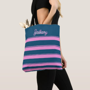 Blue and Pink Stripes Pattern Personalised Tote Bag