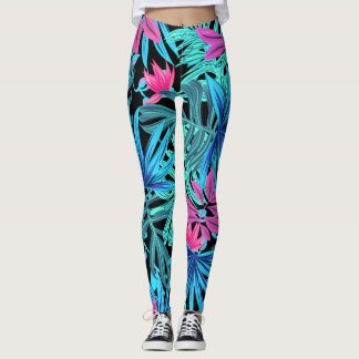 Blue and Pink tropical Print Leggings