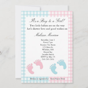 Blue and Pink Twins Shower Invitation