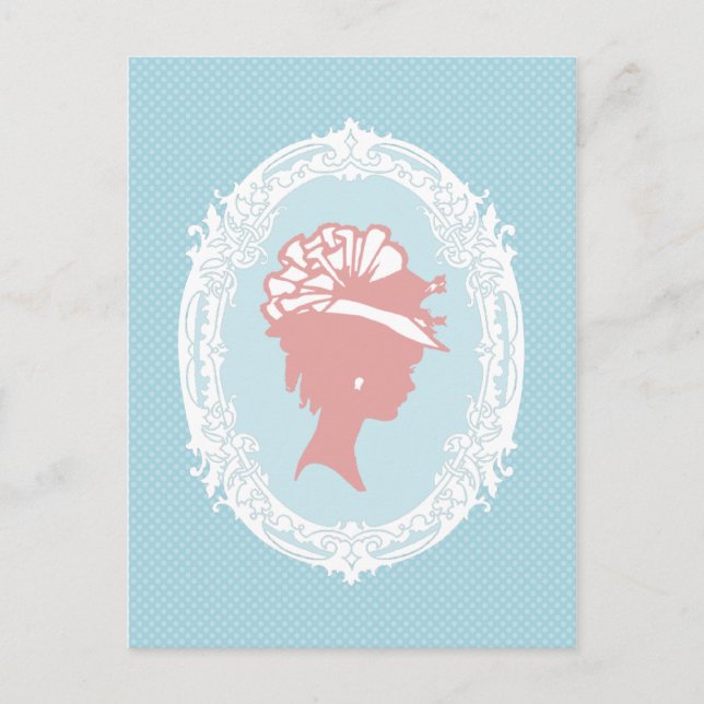 Blue and Pink Vintage Cameo Postcard (Front)