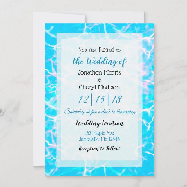 Blue and Pink Water Fluid Art Wedding   Invitation (Front)