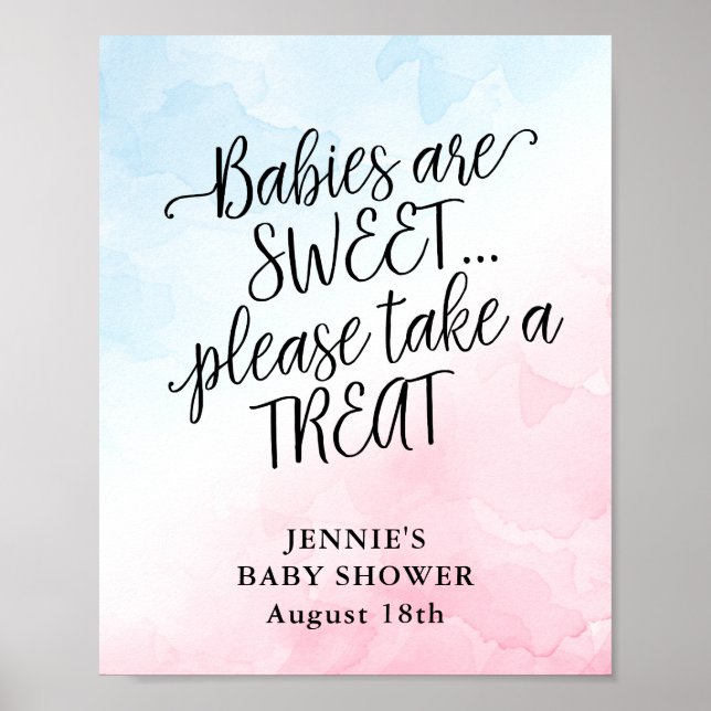 Blue and Pink Watercolor Baby Shower Favour Poster (Front)
