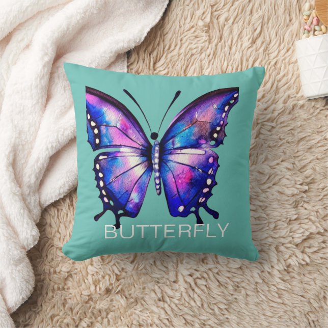 Blue and pink watercolor butterfly cushion (Blanket)