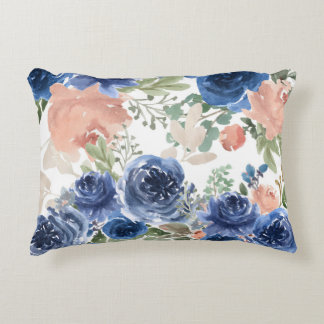 Blue and Pink Watercolor Floral Accent  Accent Pil Decorative Cushion