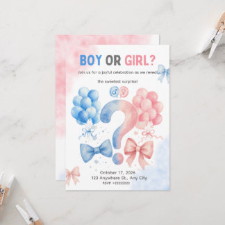 Blue and Pink Watercolor Gender Reveal Invitation