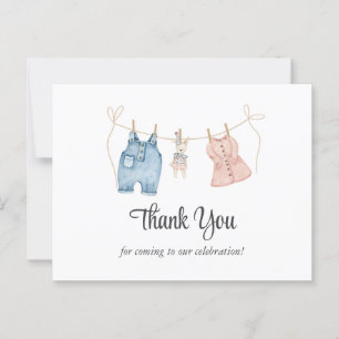 Blue and Pink Watercolor Gender Reveal Thank You Postcard